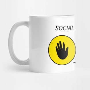 Social distance handprints in yellow circle. Mug